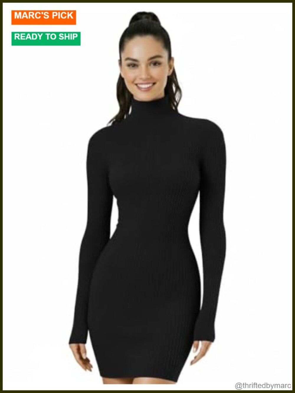 Women Turtleneck Long Sleeve Bodycon Mini Sweater Dress